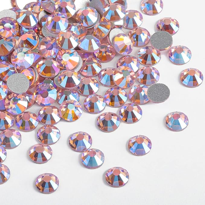 Beadsland 1440 Pieces Flat Back Crystal Rhinestones Round Gems,Light Pink AB,SS12,3.0-3.2mm