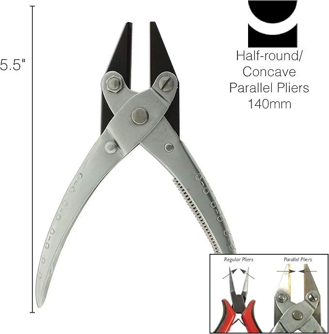 The Beadsmith Half Round and Concave Parallel Pliers – 5.5 inches (140mm) Steel tool for jewelry making, with spring