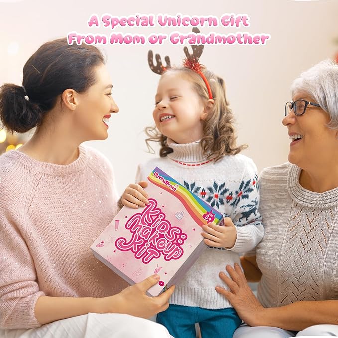 PERRYHOME Cute Kids Makeup Set Unicorn Washable Makeup Kit for Girls 3-12 with Mini Coin Purse - Real Cosmetic Non-Toxic Toddler Makeup Kit-Unicorn Toys for Girl - Birthday Unicorn Gift（White）