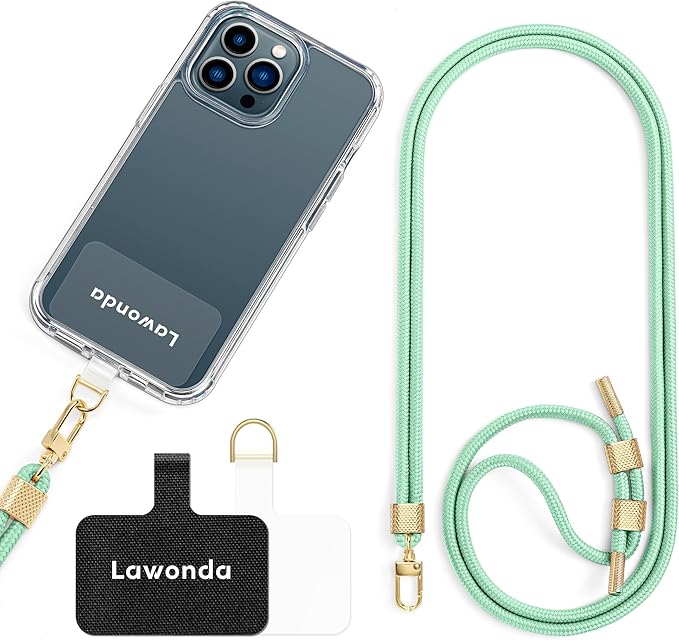 Phone Lanyard Universal Crossbody Cell Phone Strap Anti-Theft Adjustable Neck Lanyard for iPhone 17 Pro Max 2pcs Phone Patchs Tether Pads for Women & Men Mint Green