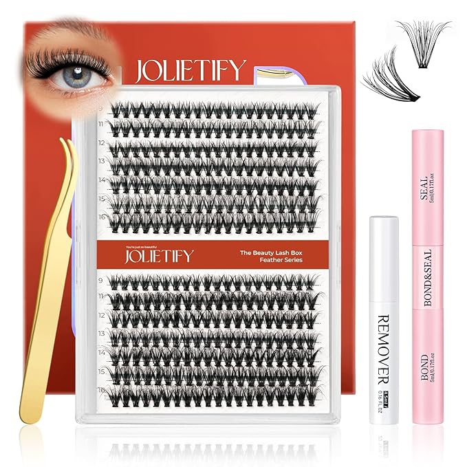JOLIETIFY Lash Extension Kit DIY, Faux Mink 8-16mm 30D 40D Individual Lashes Kit with Waterproof Bond and Seal, Lash Tweezers for Self Use, Soft & Fluffy, Easy to Apply for Beginners