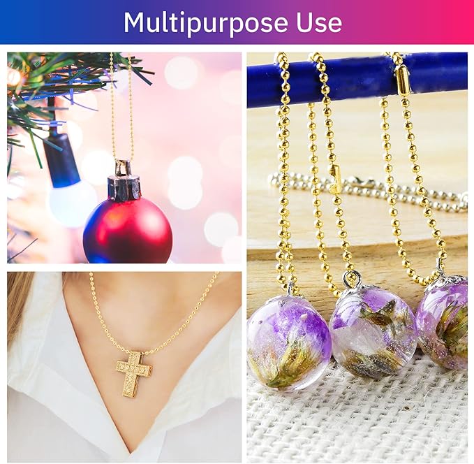 Mudder 65 ft Ball Necklace Chains, 2. 4mm Bead Link Dog Tag Chain Roll with 40 Ball Connectors and Plier for Necklace Hanging Ornament Key Chain Dog Pet Tags(Gold)