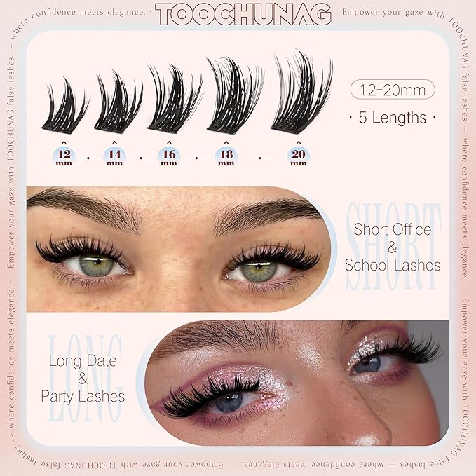 TOOCHUNAG Anime Lash Clusters 12-20mm Manga Eyelash Clusters Volume Cluster Eyelash Extensions D Curly Lashes Clusters DIY Lash Extensions Wispy Individual Lashes