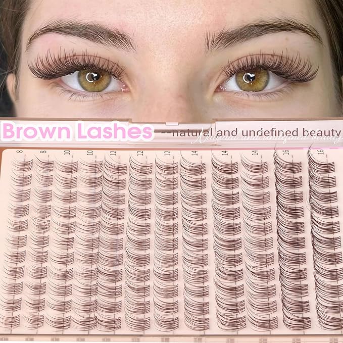 Brown Lash Clusters Natural Dark Brown Eyelash Clusters Invisible Band Brown Lash Extension C Curly DIY Cluster Lashes Wispy Individual Eyelash Extension by zanlufly