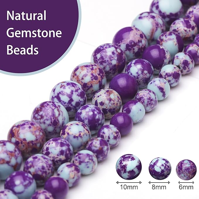 Natural Stone Beads for Jewelry Making,10mm Purple-Blue Imperial Jasper Polished Smooth Round Gemstone Beads for Bracelet Necklace 15 Inch