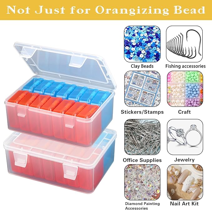 Mathtoxyz Small Bead Organizers(Red, Blue), 45 Pieces Plastic Storage Cases Mini Clear Bead Storage Containers Transparent Boxes with Hinged Lid and Rectangle Clear Craft Supply Case