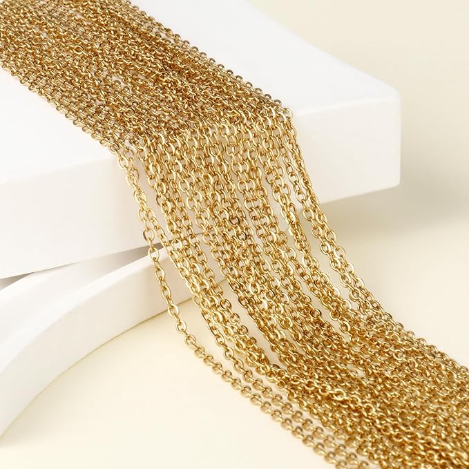 24PCS Gold Cable Necklaces for Jewelry Making 1.5MM 18K Gold Plated Stainless Steel Cable Link Chains Bulk for DIY Necklace