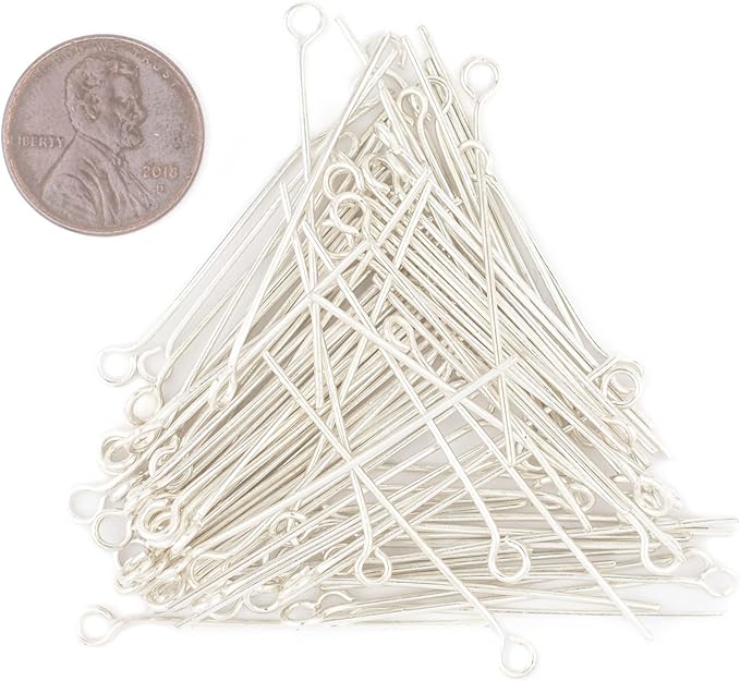 The Bead Chest Silver 21 Gauge 1.5 Inch Eye Pins (Approx 100 Pieces)