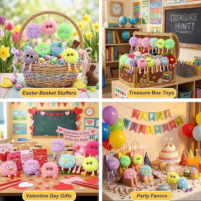 24 PACK Kids Keychains: Cute Key Chains For Classroom Prizes Treasure Box Toys Goodie Bag Pinata Stuffers Birthday Party Favors - Kids Valentines Day Gifts For School Classroom