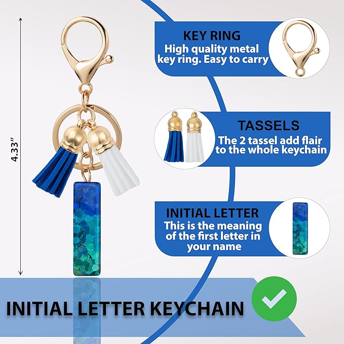 Initial Letter Keychain Cute Resin with 2 PU Tassel, Letter Keychain for Backpack Charms, Initial Keychains for Women