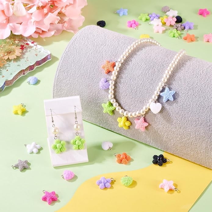 Resin Love Heart Star Flower Charms Colorful Heart Floral Pentagram Pendants Cute Hang Ornament for DIY Crafts Necklace Bracelet Keychain Jewelry Making