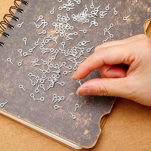 AUGSUN Eye Screws,500 Pcs Silver Screw Eye Pins 10 x 5 mm Mini Eye Hooks Screw for Crafts DIY Projects and Cork Top Bottles