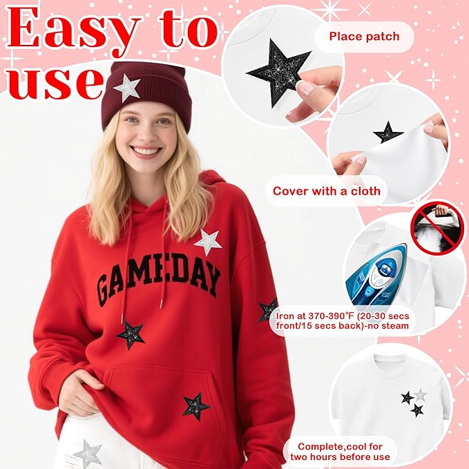 20Pcs Glitter Star Iron on Patches Silver Black Star Patches Applique for Clothing Hats Jacket Jeans Backpack