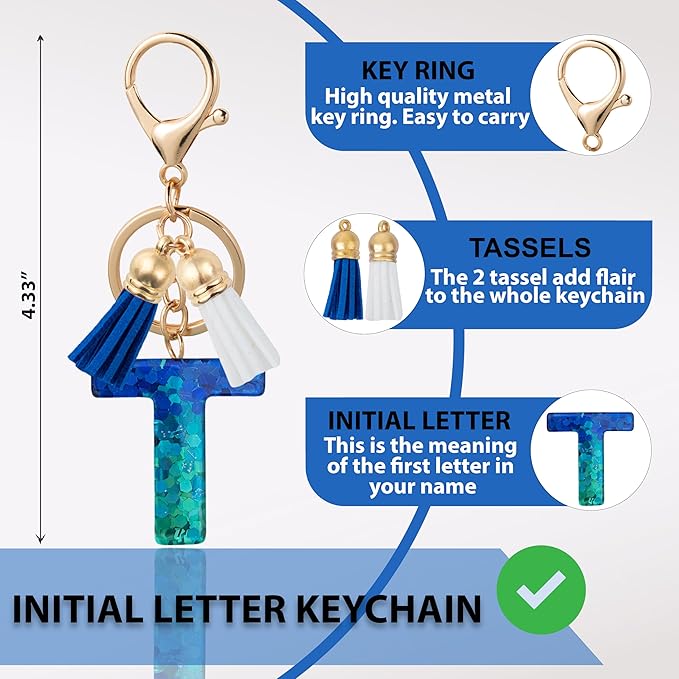 Initial Letter Keychain Cute Resin with 2 PU Tassel, Letter Keychain for Backpack Charms, Initial Keychains for Women
