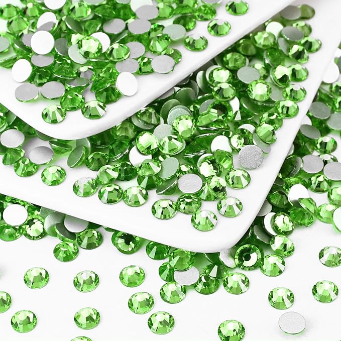 1440PCS SS3 Crystal Glass Flatback Rhinestones, Round Flat Back Crystal Gems for Nail Art and Craft Clothes, Glue Fix Diamond Stones Light Green (1.3-1.4mm)