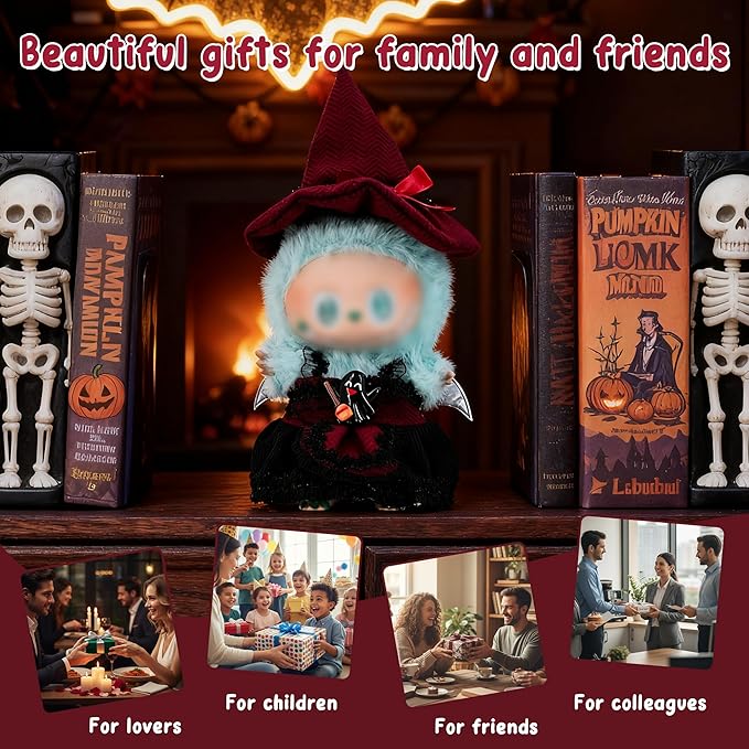 Clothes for LA BUBU 17cm Doll (NO Doll), Outfit for LA BUBU, 2-Piece Little Witch Set (Hat & Dress) for LABUBU Dress Up, Costume Accessories, Red