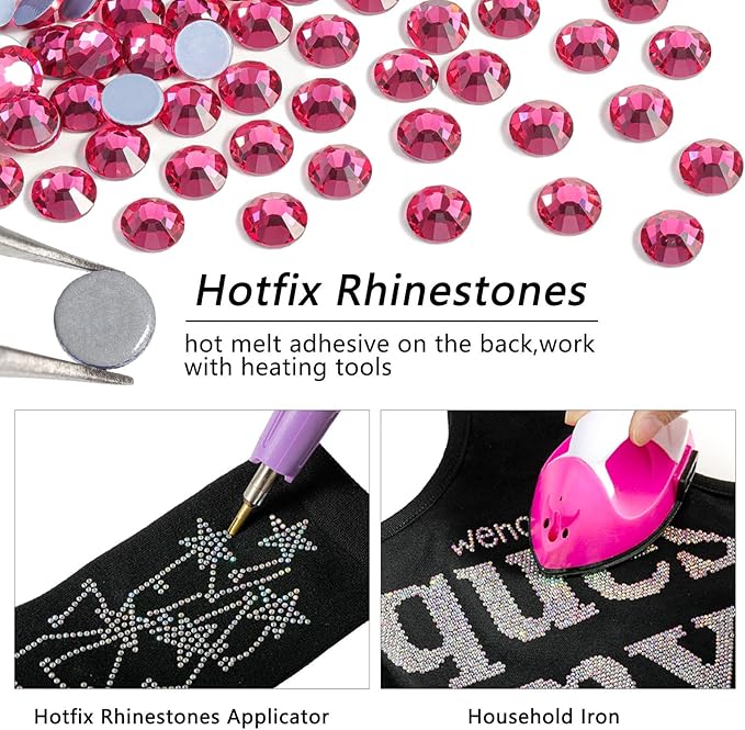Beadsland Hotfix Rhinestones, 1440pcs Flatback Crystal Rhinestones for Crafts Clothes DIY Decorations,Rose, SS16, 3.8-4.0mm