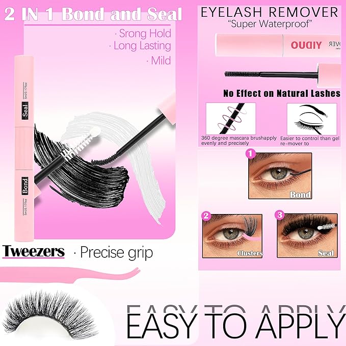 YIDUO Thick Manga Lash Clusters with Bottom Clusters Lashes Extensions Kit 10-18mm Wispy Volume Anime Eyelashes Clusters Kit with Bond and Seal|Eye Liner|Waterproof Eyebrow, DIY Lash Extension Kit