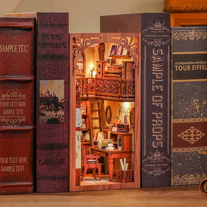 CUTEBEE Book Nook Kit - DIY Miniature House Kit for Adults and Teens, Dollhouse Booknook Tiny House Model Build Bookshelf Decor, Gifts for Family, Friends