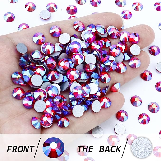 1440PCS SS16 Crystal Glass Flatback Rhinestones, Round Flat Back Crystal Gems for Nail Art and Craft Clothes, Glue Fix Diamond Stones LT.Siam/Light Red AB (3.8-4.0mm)
