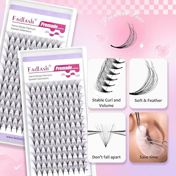 FADLASH Premade Lash Fans Double Layers Fluffy Premade Fans Eyelash Extensions 0.07 Thickness D Curl 10D Volume Lashes Premade Easy Fan Lashes (10D-0.07-D, 13mm)