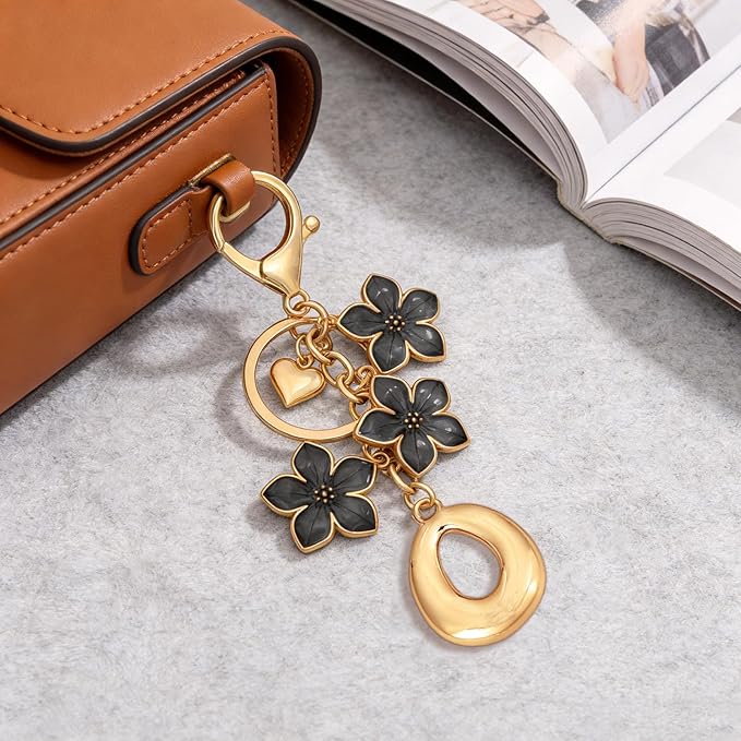 Snycler Bubble Initial Keychain Graceful Flower for bags car remote–A-Z Letter Charms for Women