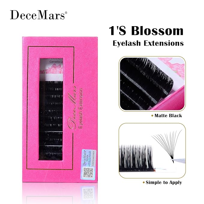 DeceMars Automatic Rapid Blooming Eyelash Extensions Self Fanning Easy Fans 1 Second Flowering Fake Lashes 2D~10D Russian Volume Eyelashes Matte Black-0.05mm-B-8-15mm Mix