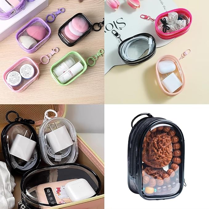 3Pcs Clear Display Case for 17/15cm Plush Doll -Portable Bag with Keychain, Waterand Dust-Resistant,Protective Cover for Collectible Toys,Jewelry,Cosmetics,Ornaments,Data Line (White+Black+Clear)