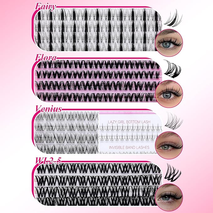 Lash Clusters Kit Eyelash Clusters Kit Fairy Cluster Eyelash Extensions Large Pack Lashes Clusters Lash Extension Kit Pestañas Postizas Naturales+Lash Bond&Seal,Remover,Tweezers,Brush(Lash Kit-8)