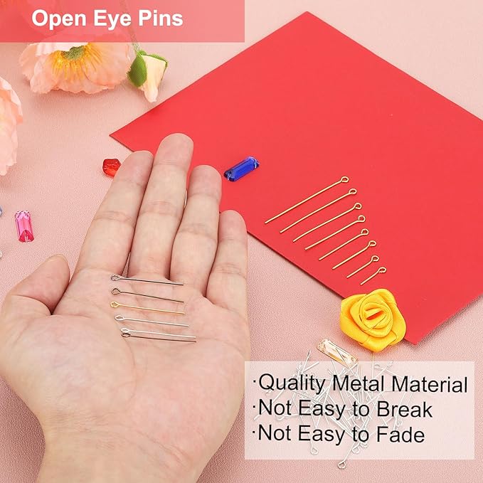 PATIKIL 16mm Open Eye Pins, 150Pcs 23 Gauge Metal Head Pins Needles Eye Pins for Jewelry Making Findings Earring Necklace Bracelet DIY Crafts, Silver Tone