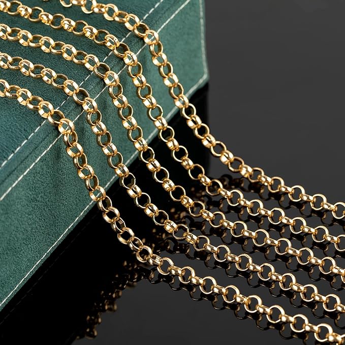 UMAOKANG 16.4 Feet Gold Plated Chains for Jewelry Making Lightweight Aluminum Circle Chain Necklace DIY Jewelry Making Supplies Findings