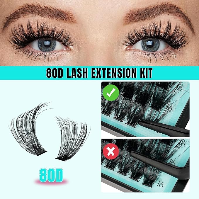 Lash Clusters 320Pcs 80D Eyelashes Cluster D Curl Individual Wispy Lashes Cluster for DIY Cluster Eyelash Extensions at Home for Beginners (Mix10-16mm)