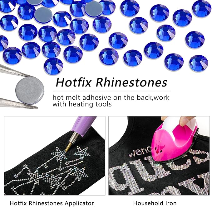 Beadsland Hotfix Rhinestones, 1440pcs Flatback Crystal Rhinestones for Crafts Clothes DIY Decorations, Sapphire, SS12, 3.0-3.2mm