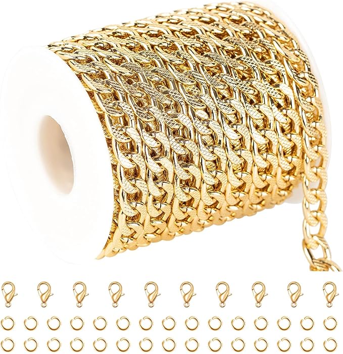 UMAOKANG 16.4 Feet Curb Link Chains Bulk Lightweight Gold Plated Aluminum Jewelry Chain for Jewelry Making Unwelded Curb Chain Necklace DIY Decoration Craft Chain Roll