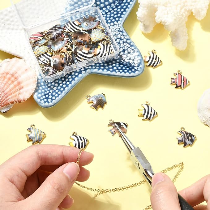Stiesy 35 Pcs 7 Colors Enamel Fish Charms Colourful Printed Sea Tropical Fish Pendant Charms in Bulk for Jewelry Making Crafts DIY Bracelets Necklace Earring