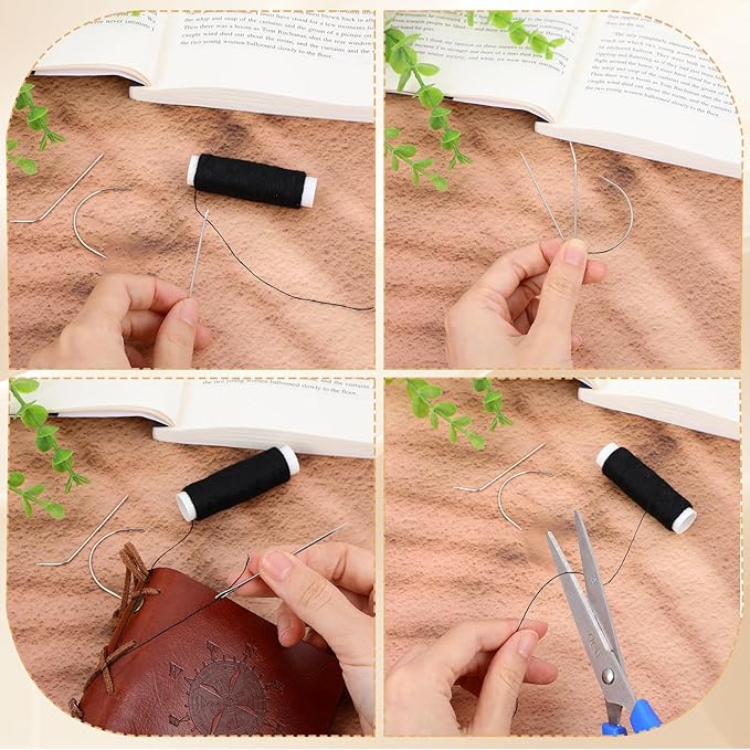 Hair Needle and Thread Set Sewing 12 Pcs Set Hair Extension Tools Curved Needle Colored Weaving for Making Wig, Sew in Thread Hand Sewing Weave Extension