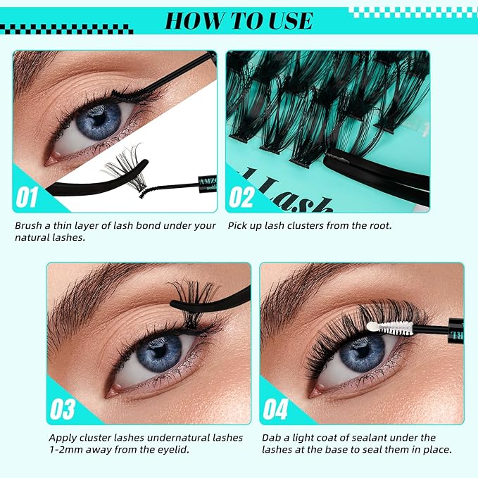 Lash Clusters Kit,280Pcs Individual 60D 80D Eyelash Extension Kit,Lash Bond and Seal,Lash Remover For Eyelashes Extensions,Lash Applicator Tool For False Lashes Cluster Kit At Home(D-Mix9-16mm)