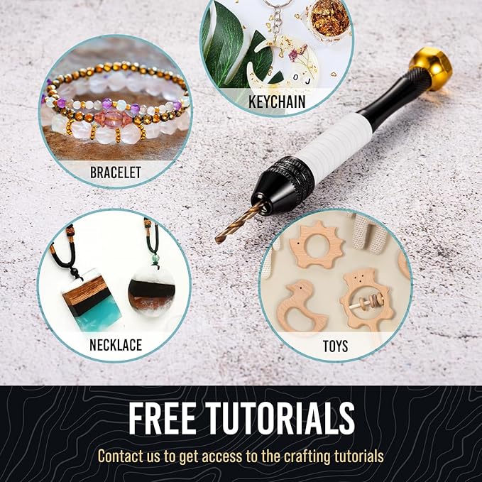 Pin Vise Hand Drill Manual - Jewelry w/Micro Drill Bits (0.8mm-2.5mm) - Rotary Craft Drill for Jewelry Making, Resin, Wood, Plastic, Miniature, Beads, Clay Etc
