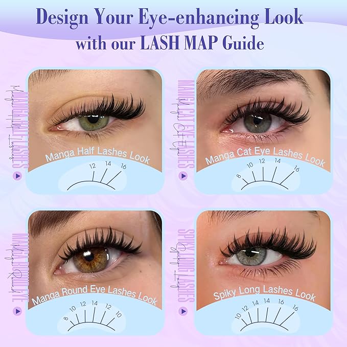 Manga Lash Clusters Wispy Spikes Eyelash Clusters Anime Fairy Cluster Eyelash Extensions Natural 8-16MM Individual Lashes CD-Curly DIY Lash Extension at Home by Newcally