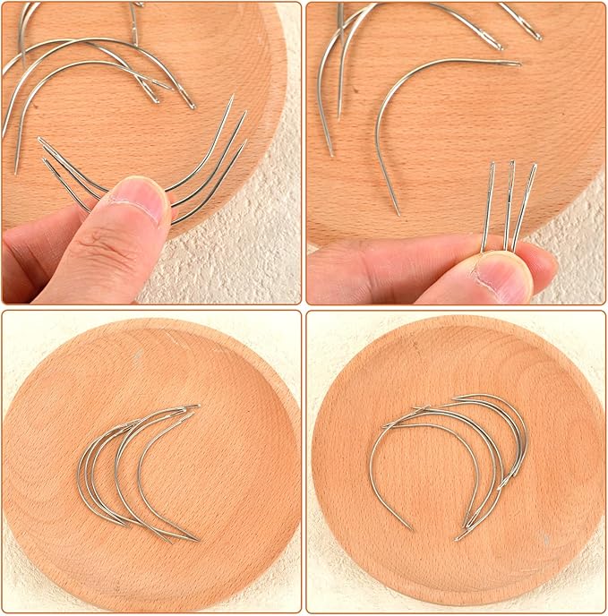 16PCS Curved Sewing Needles Set 2" 2.5" 3" 3.5" C Type Hook Needle, Durable Upholstery Needle for Hand Sewing DIY Repairing Leather Carpet Canvas Weaving Crafts(4 Sizes)