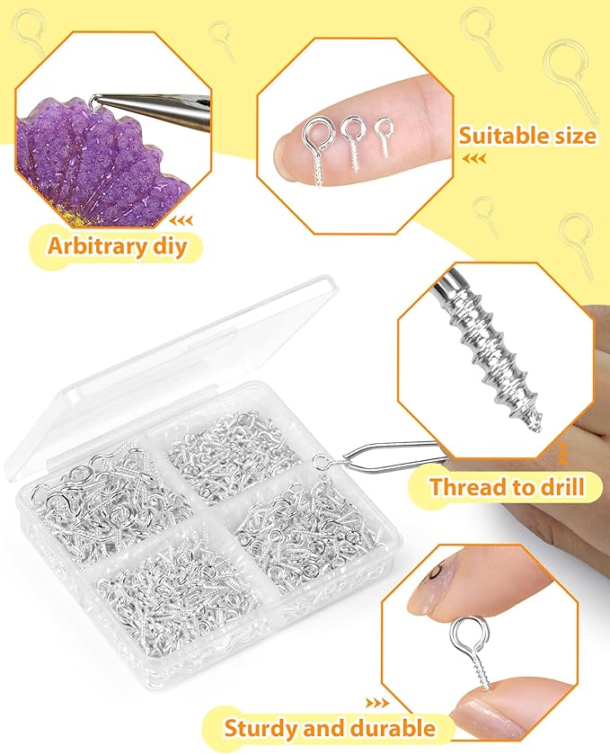 FIVEIZERO 600pcs Small Eye Pins for Jewelry Making & DIY Crafts, Mini Eyelet Screws for Art Projects & Bead Charms, Tiny Eye Hooks for Crafts (Gold & Silver, 3 Sizes)