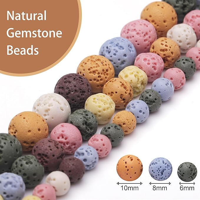 Natural Stone Beads for Jewelry Making,6mm Colorful Lava Polished Smooth Round Gemstone Beads for Bracelet Necklace 15 Inch