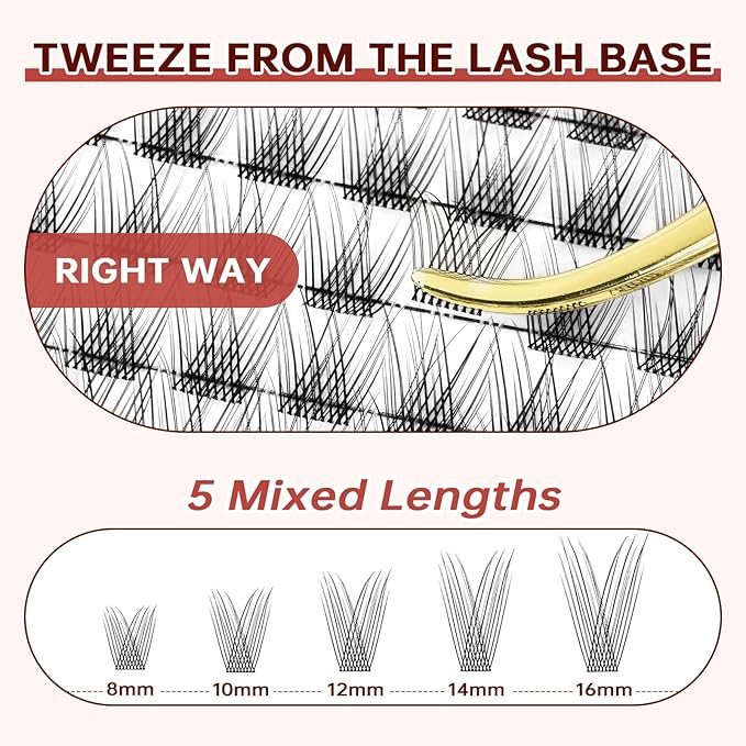 JOLIETIFY Lash Extension Kit, Natural Look, Wispy Soft & Fluffy, Faux Mink 8-16mm DIY Cluster Lashes, Reusable Individual Lashes with Waterproof Bond & Seal, Tweezers & Remover, Easy to Apply