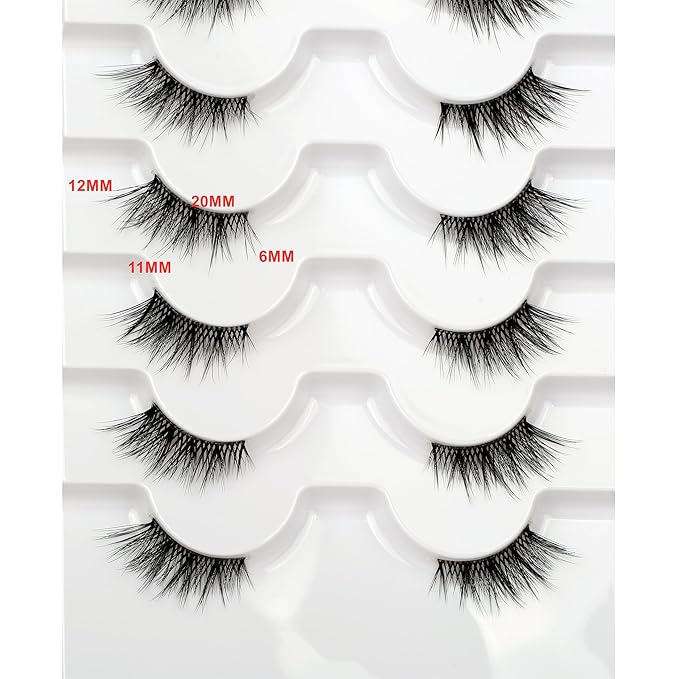 Natural Half Lashes Strips for Nude Makeup Fake Eyelashes Cat Eye Look Wispy Volume Fluffy 3/4 Band Asian Short Wispies Lashes 8 Pairs Small Accent Lash Clusters Extension Faux Mink Lashes Pack