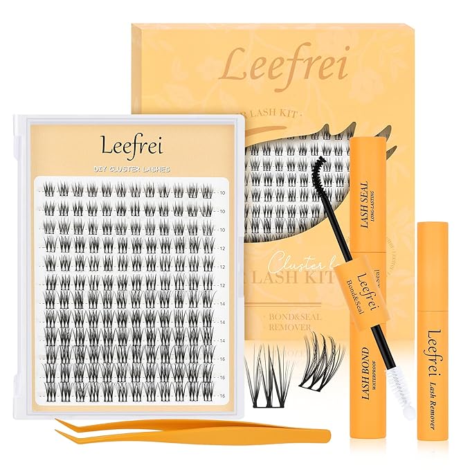 Leefrei Eyelash Clusters 10-18mm Lash Clusters Wispy Kit D Curl DIY Cluster Lash Extension Kit Individual Lashes Kit With Bond & Seal, Glue Remover, Tweezers(LF04 Lashes Set)