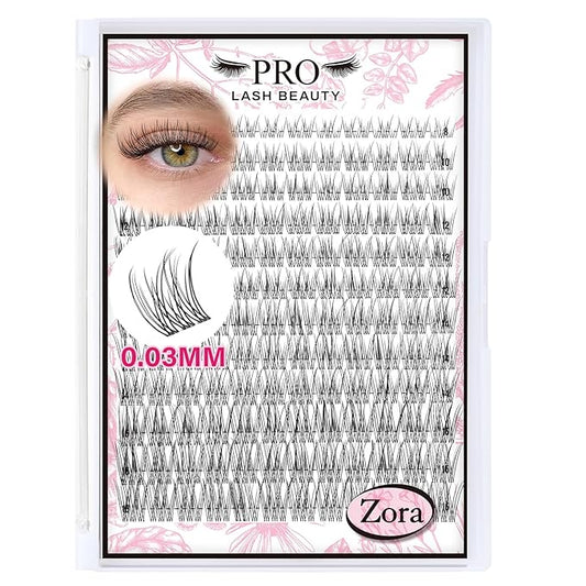 PROLASHBEAUTY Natural Lash Clusters Wispy Lashes Invisible Band Eyelash Clusters CC Curl Individual Lashes Natural Look Lashes Clusters with Super Thin Band Reusable Soft & Comfortable (Zora,8-16mix)