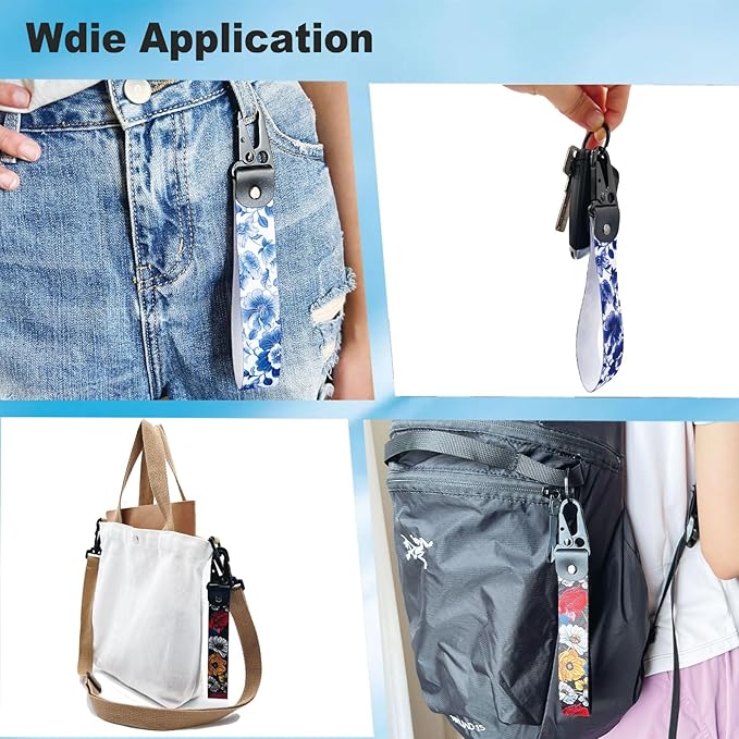 2 Pcs Classic Black & Floral Keychain Wristlet Lanyard for Women couples, Flower Wristlet Strap for Keys Hands-Free Wearable