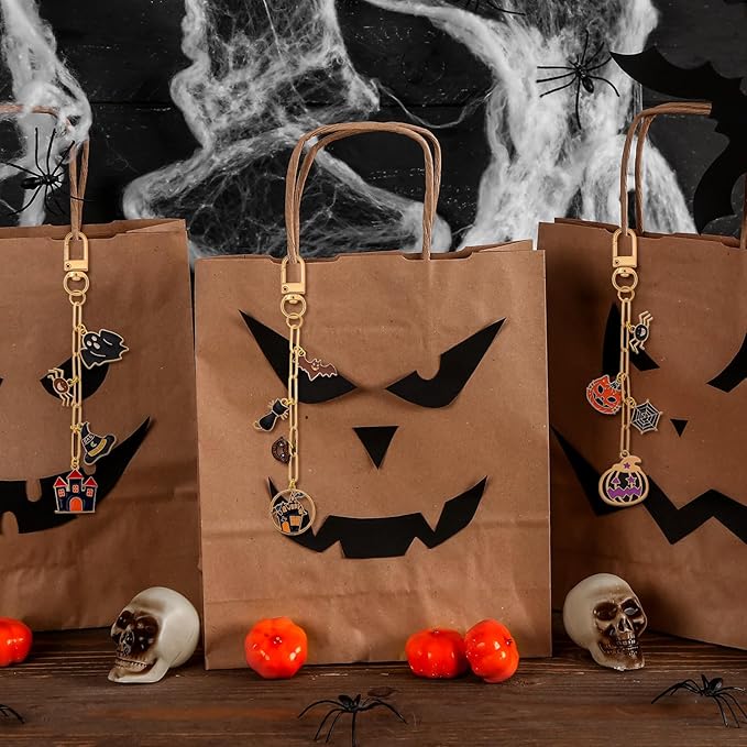 Tondiamo 266 Pieces Halloween DIY Gold Keychain Making Kit Bat Witch Hat Bag Charm Jewelry Making Pumpkin Ornaments Bulk for Key Ring Art Adults Women Bag Gift