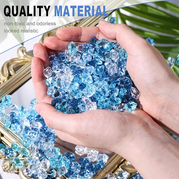 DomeStar 550PCS Mixed Blue Vase Fillers, Acrylic Fake Crushed Ice Rocks Blue Gems Crystals Plastic Diamonds for Vase Fillers Centerpiece Fish Tank Table Scatter Photography Props Display Decoration