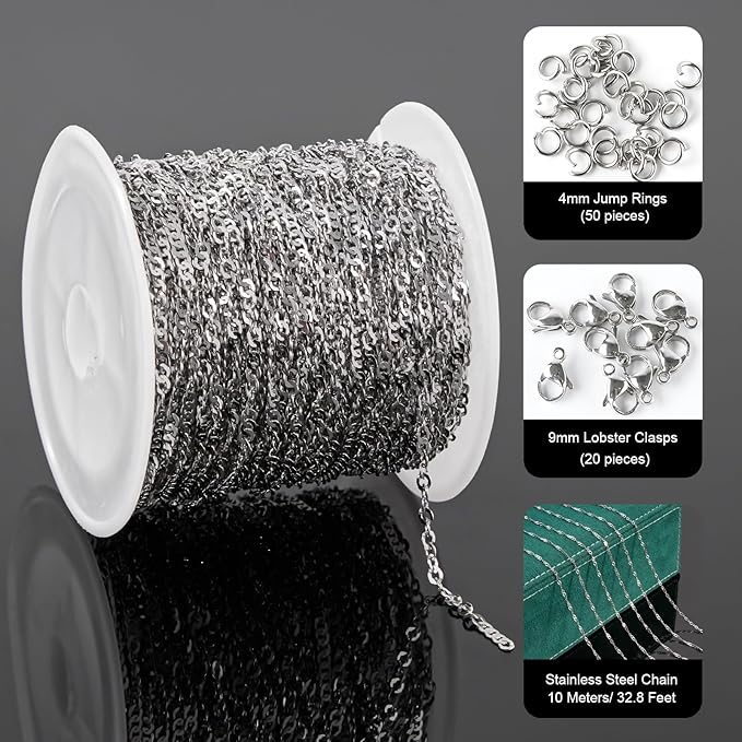 UMAOKANG 32.8 Feet Stainless Steel Jewelry Making Chains Delicate Singapore Link Chain Women Necklace DIY